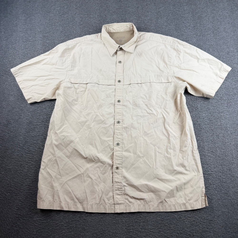 Arrow Button Down Shirt Men's Large Tan Short Sleeve Vented Back 52K7514280